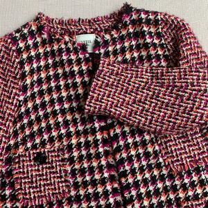 Weill Paris Pink Orange Houndstooth Wool Blend Tweed Jacket Coat Womens Size 16